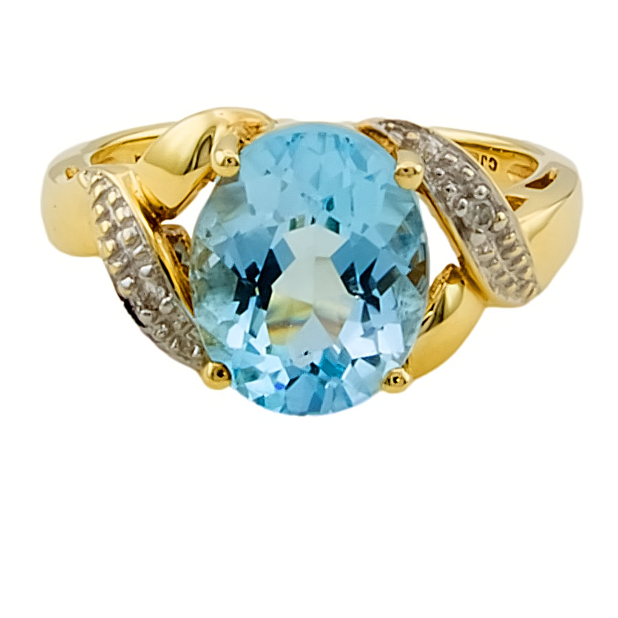 9ct gold Aquamarine / Diamond Ring size I